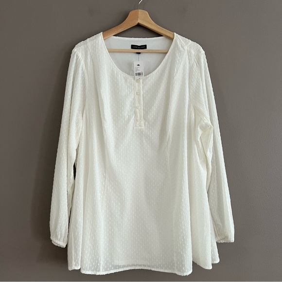 Lane Bryant Top Women's Peasant Blouse Cottagecore Bohemian Swiss Dots Ivory 16 - Picture 1 of 12